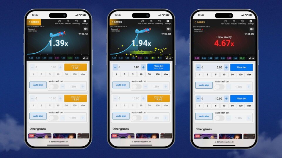 SKYWARD first BetGames crash game mobile