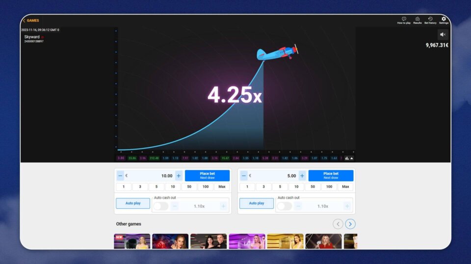 SKYWARD first BetGames crash game desktop
