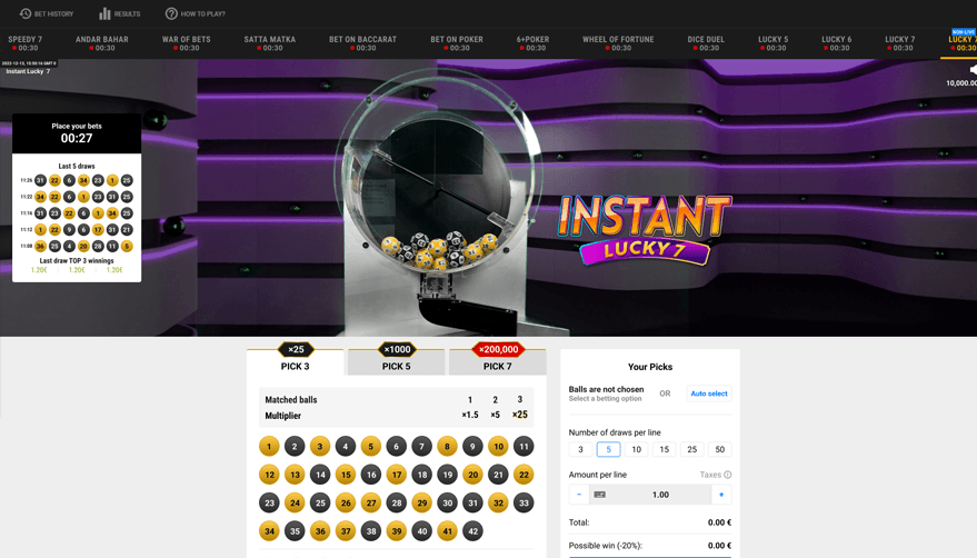 instant lucky 7 RNG game desktop