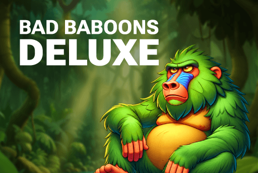 Bad Baboons Deluxe game artwork featuring a colorful green baboon in a jungle setting.