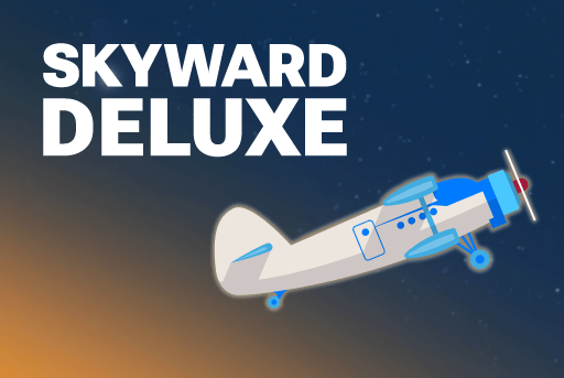 Skyward Deluxe game artwork featuring a stylized propeller airplane flying through a dark blue night sky